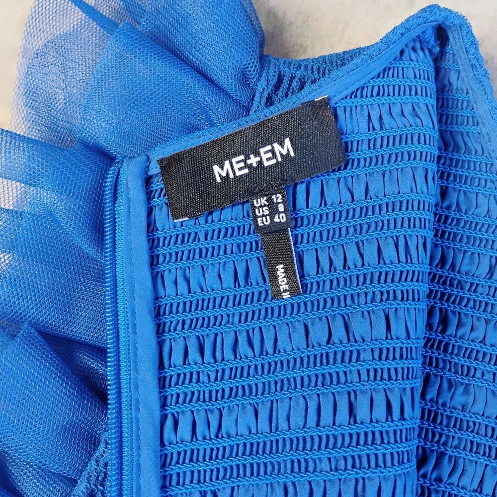 ME+EM Ethereal Tulle Shirred Midi Dress Womens 8 Royal Blue Tiered Wedding Party - Picture 9 of 15